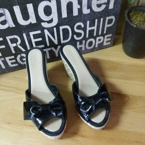 Women's Nine & Co Wedge Shoes Black Bow Size 7
